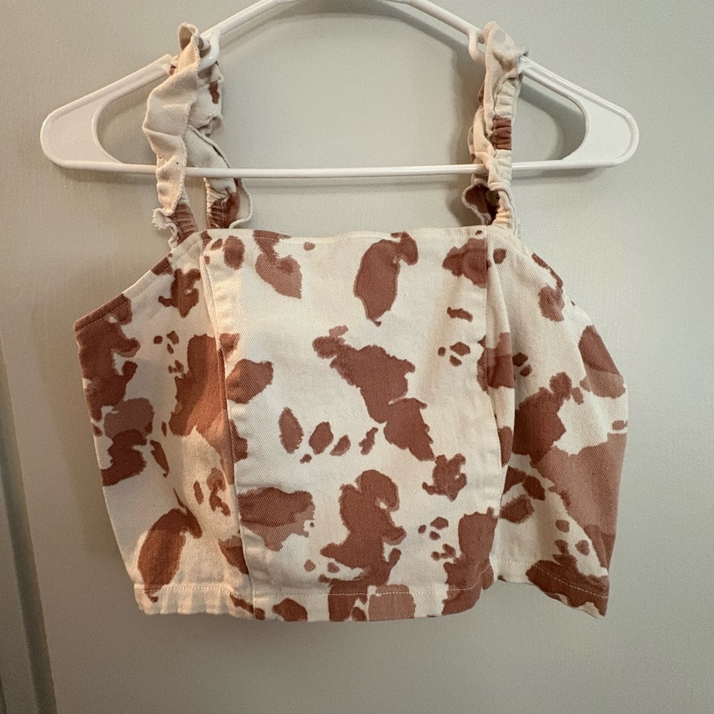 Altar'd State Cream and Brown Patterned Top